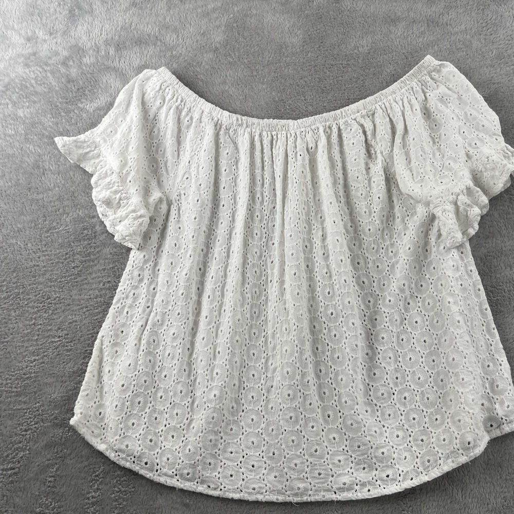 Knox Rose Eyelet Off Shoulder Blouse M White Women Boho Ruffle Sleeve Summer Top